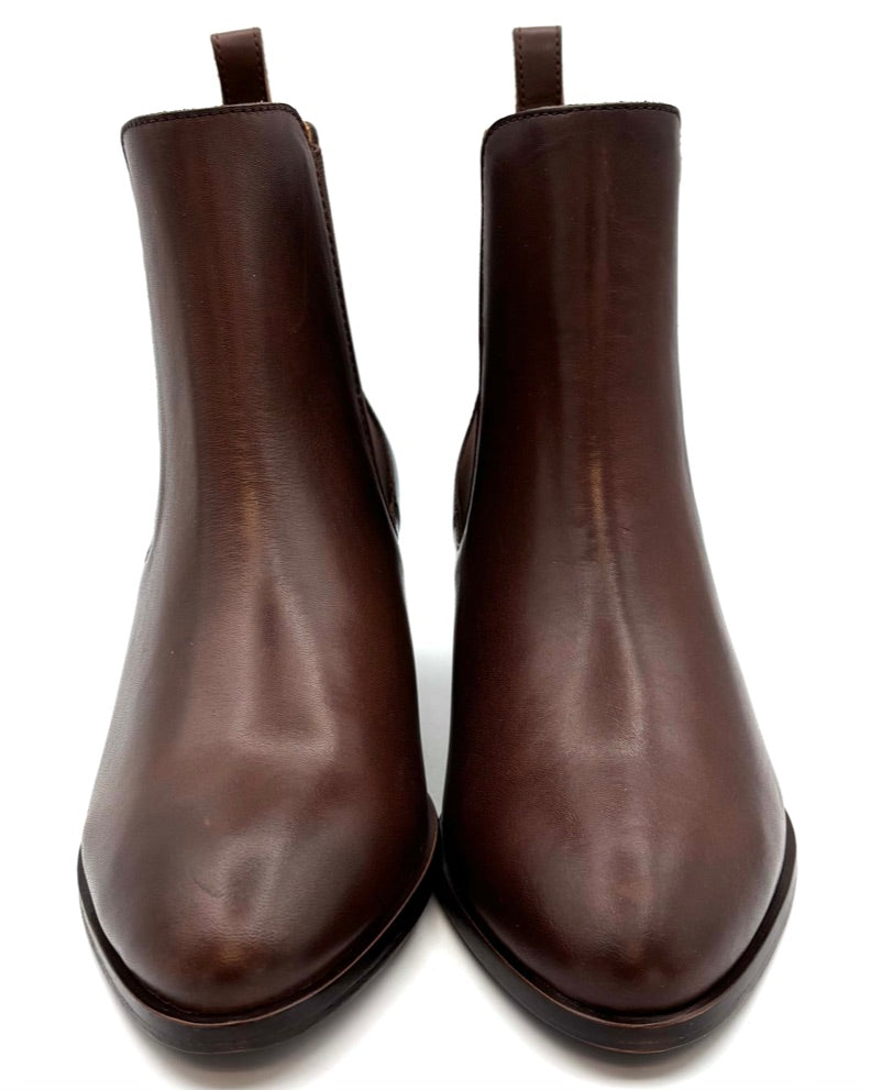 Mocha Brown Leather Booties - Size 7