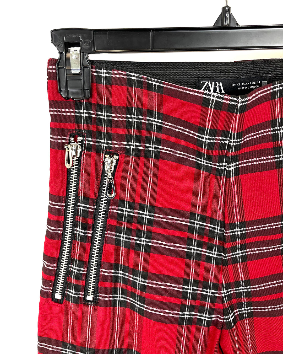 Zara Red Plaid Leggings- Size Extra Small