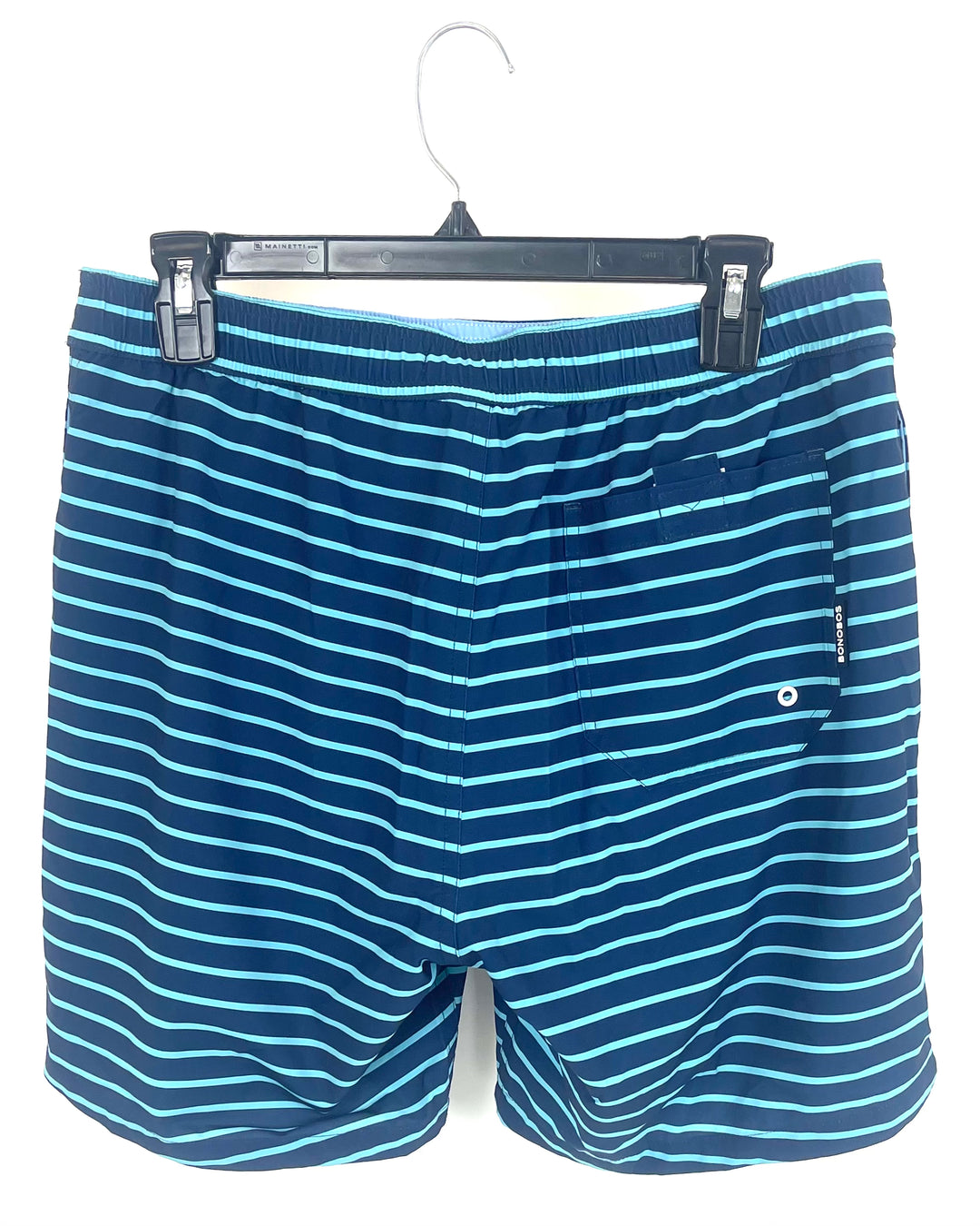 MENS Dark and Light Blue Striped Swim Shorts - Medium