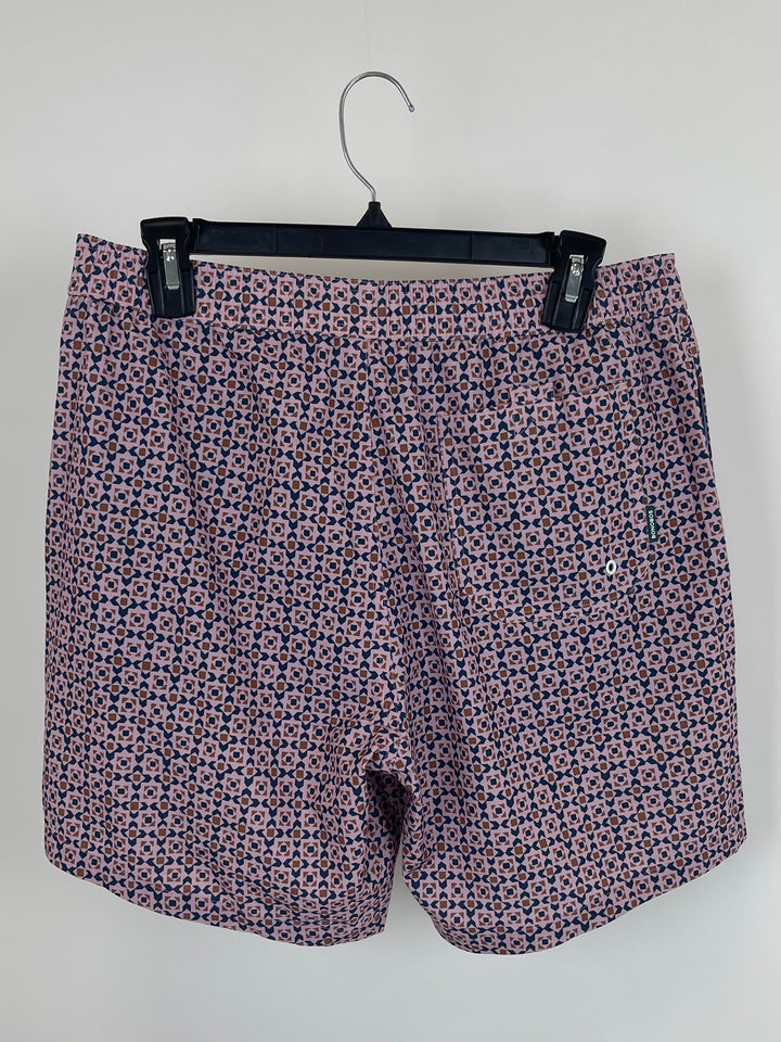 MENS Pink Geometric Print Swim Shorts - Medium