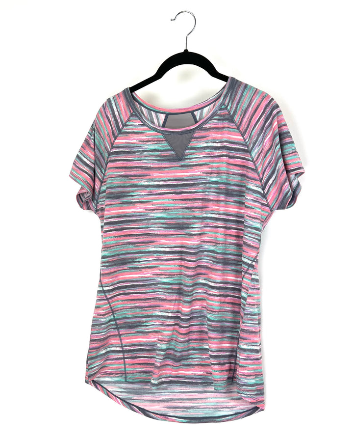 Pink Multicolored Striped Lounge Top - Medium