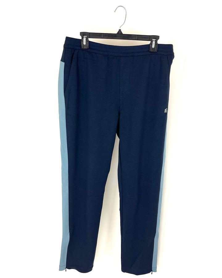 MENS Navy Sweatpants With Sky Blue Stripe - Medium