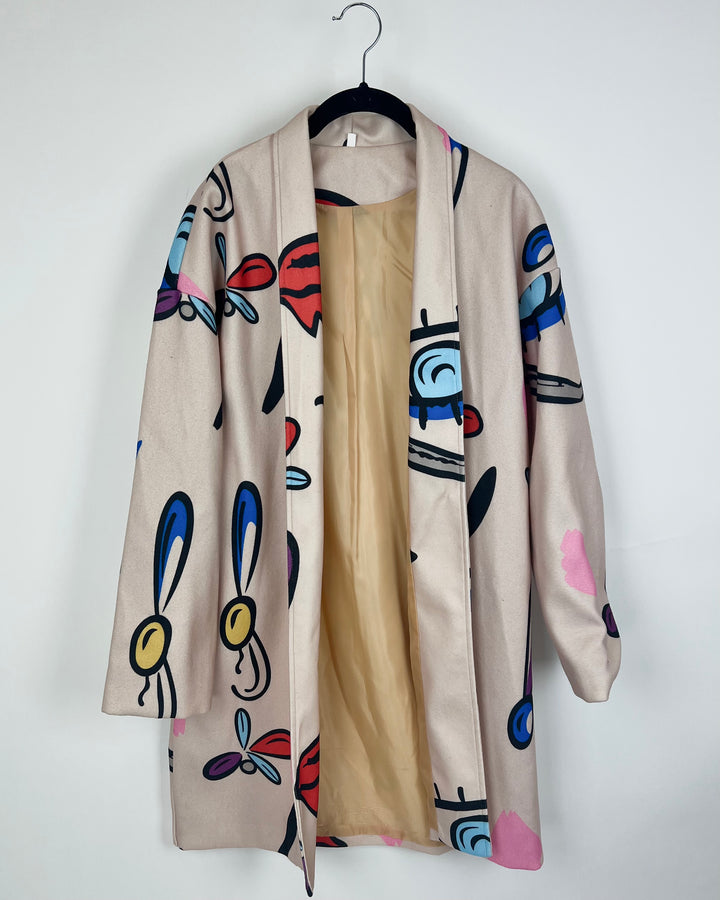 Brown Graphic Print Coat - Small