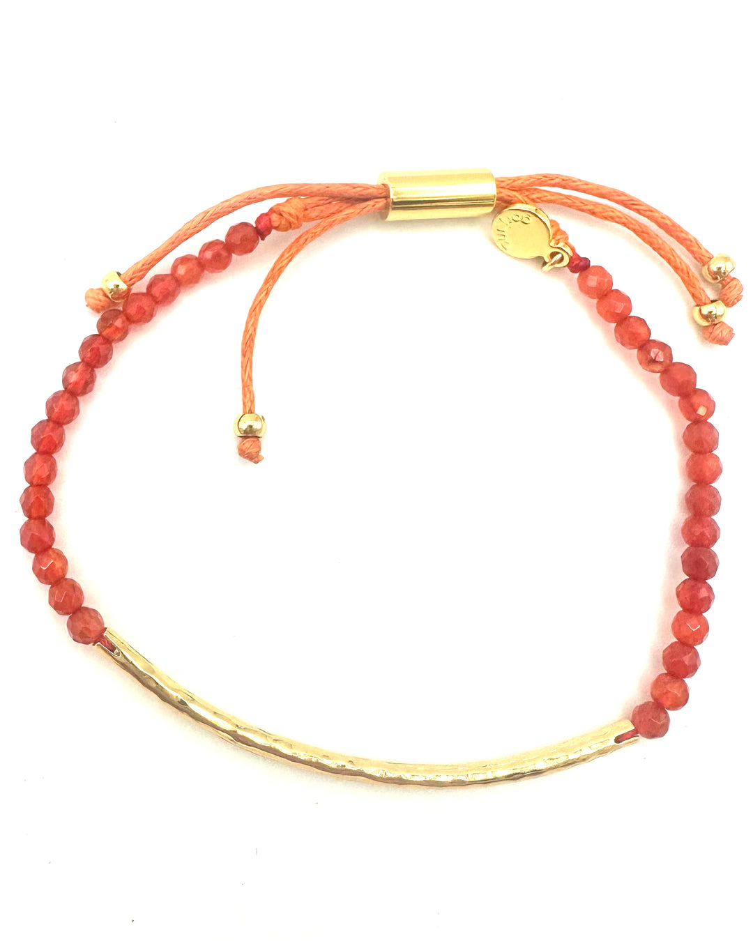 Orange Beaded Rope Bracelet With Gold Bar