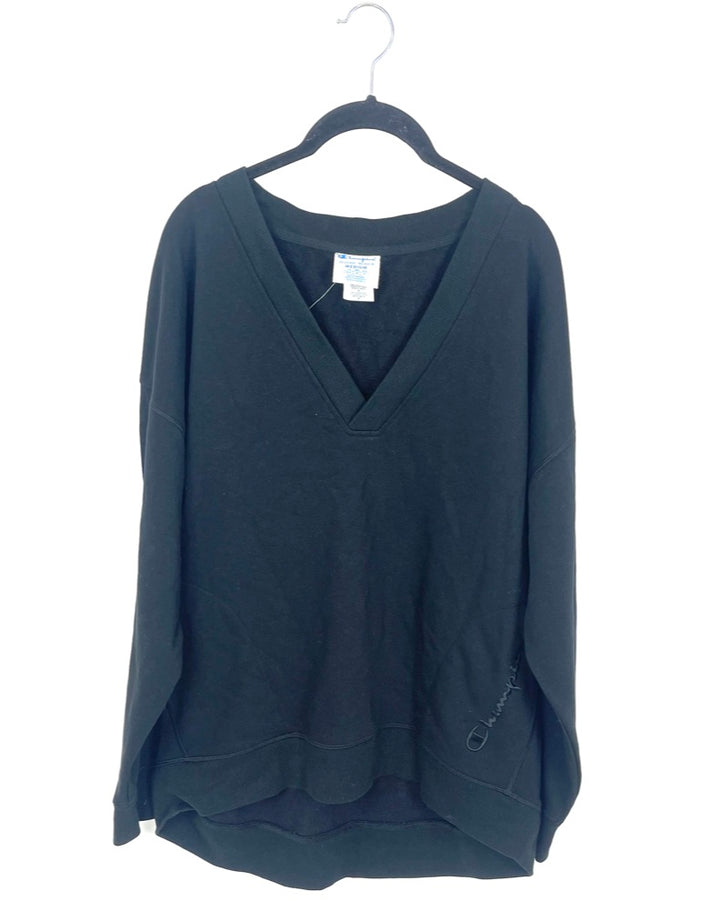 Black V Neck Sweatshirt - Medium