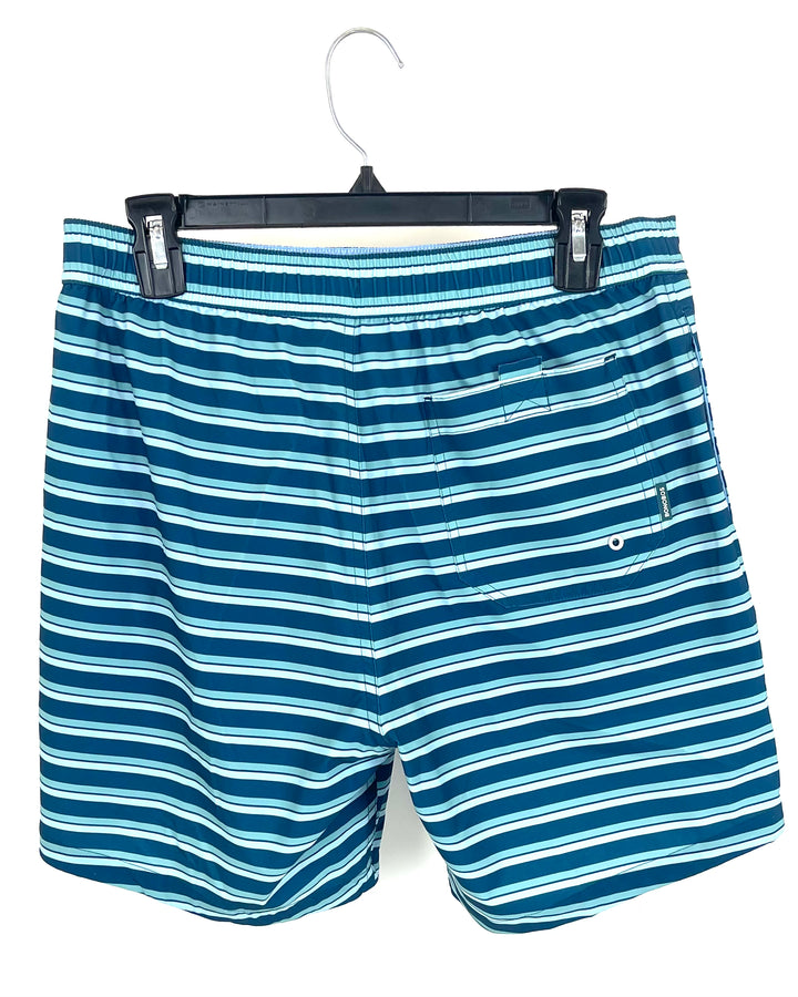 MENS Blue Striped Swim Shorts - Medium