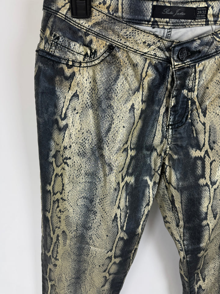 Poetic Justice Metallic Snakeskin Pants - 29 Waist