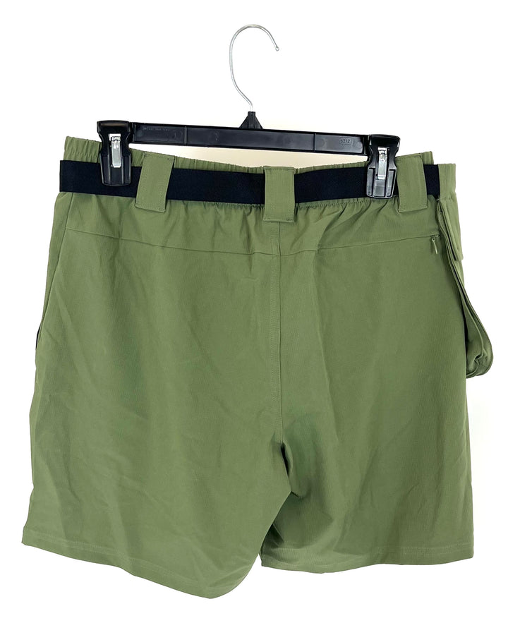 MENS Forest Green Active Shorts With Buckle Belt - Small