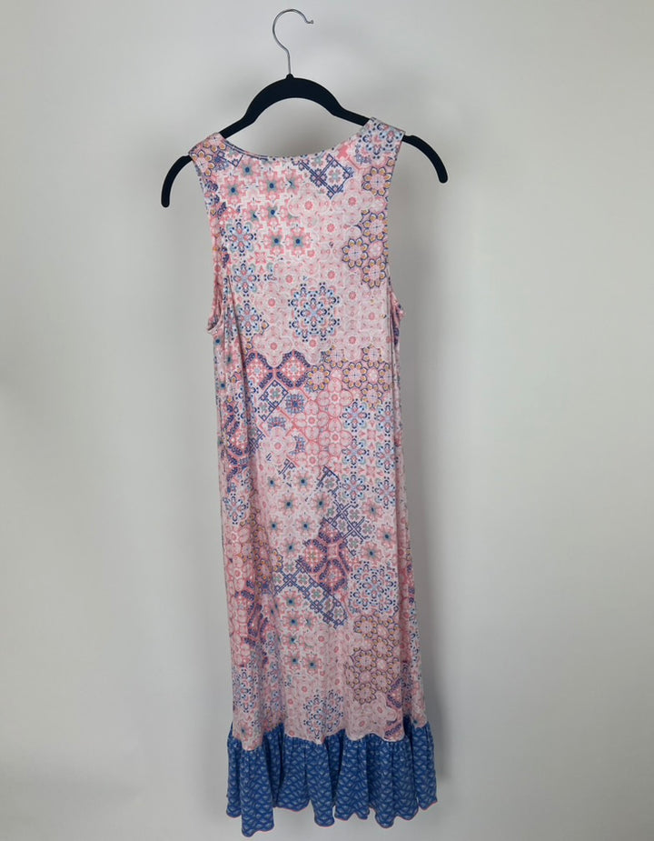 Pink and Blue Abstract Pattern Lounge Dress - Small