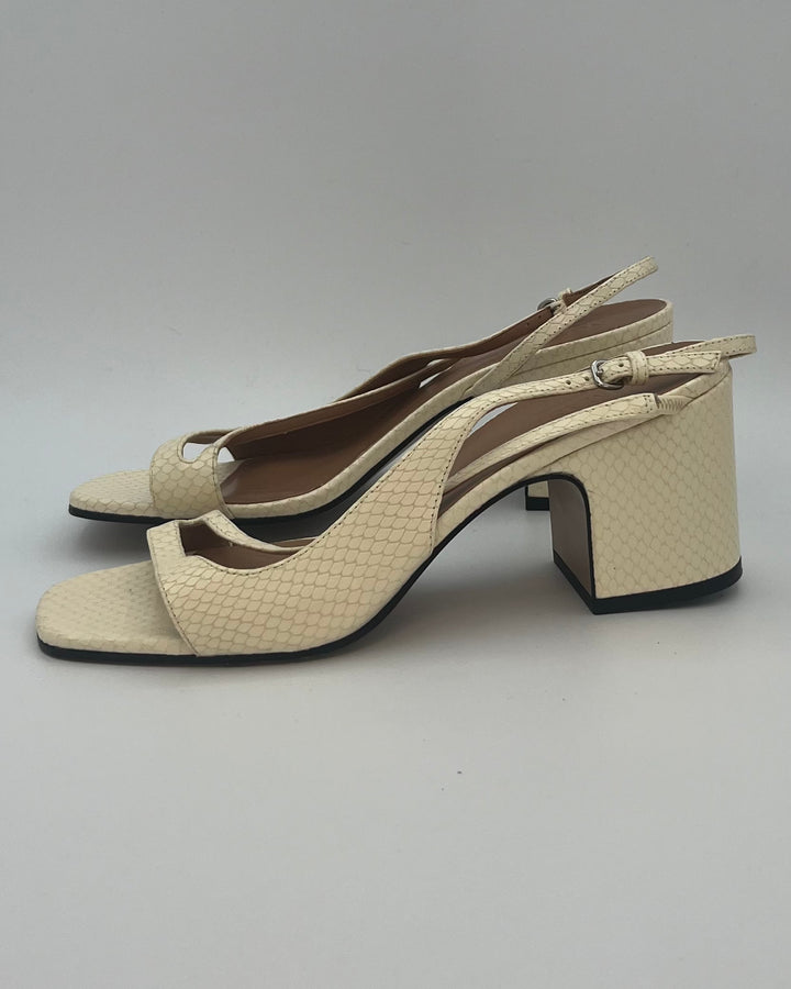 Nomasei Cream Snakeskin Heeled Sandals - Size 41.5