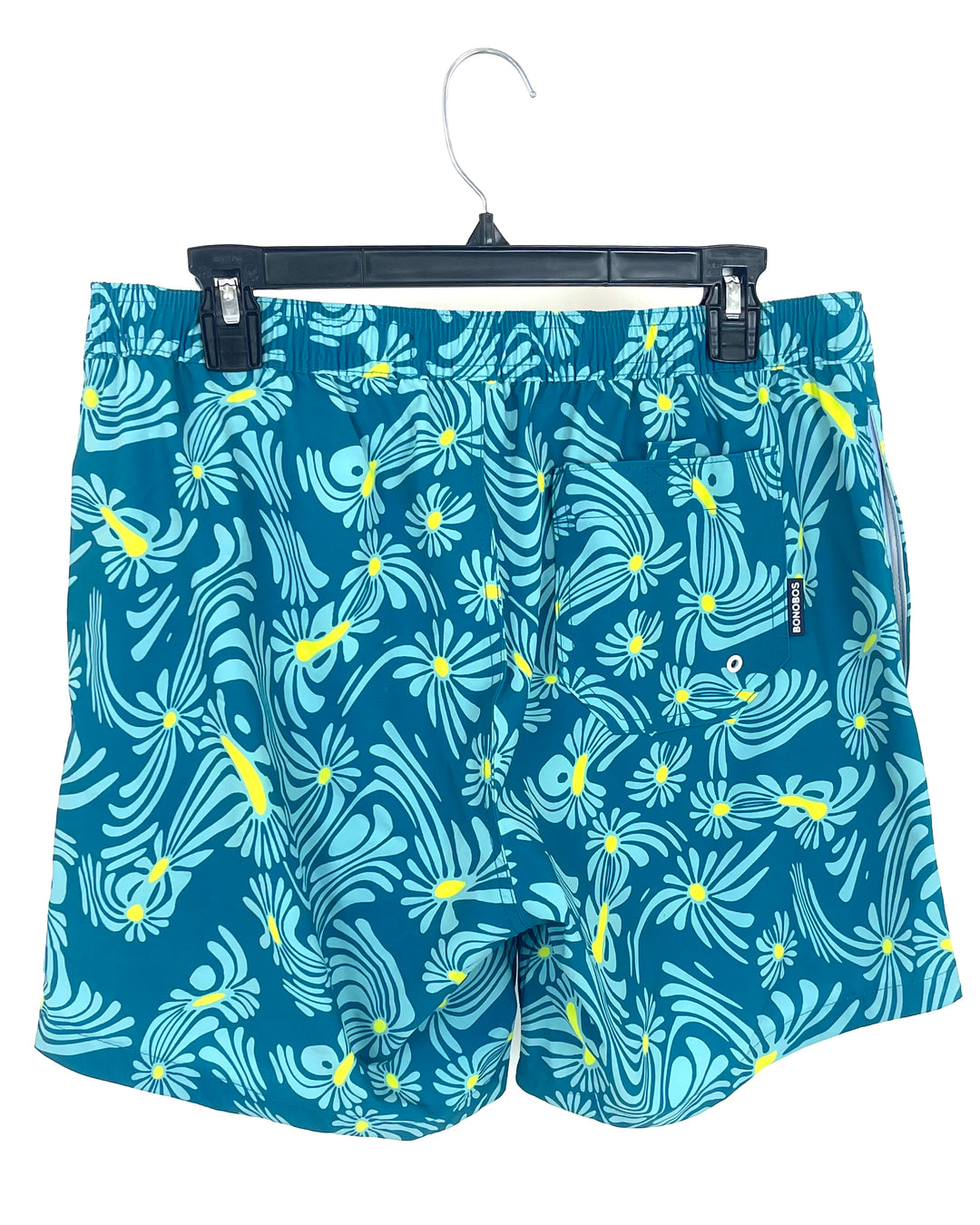 MENS Teal and Yellow Floral Swim Shorts - Medium