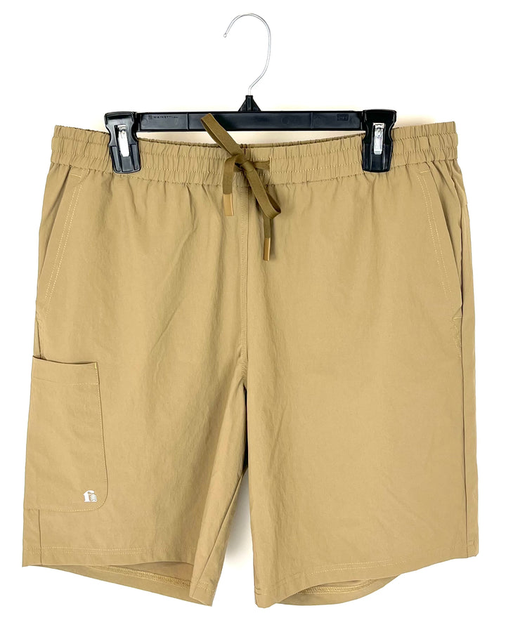 MENS Tan Active Shorts With Tan Waist Tie and Side Pocket - Medium