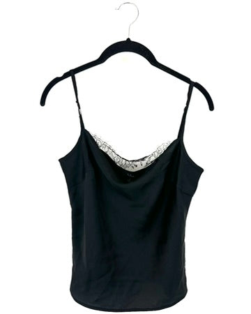 Black Tank Top With Lace Detail - Small