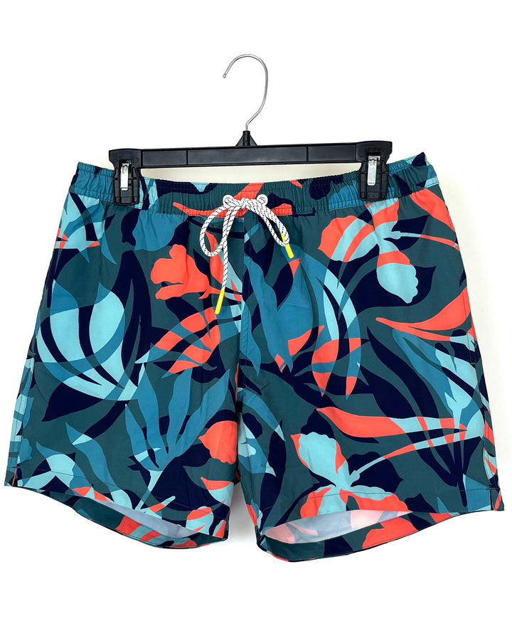 MENS Multicolor Palm Print Swim Shorts - Medium