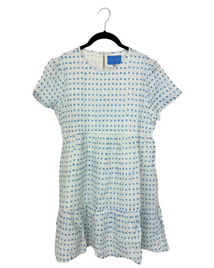 Blue And White Geo Print Linen Babydoll Dress - Size 4/6