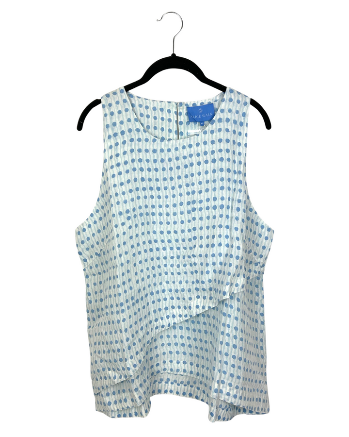 Blue And White Geo Print Linen Tank Top - 0/2, 8/10, 12/14 and 16