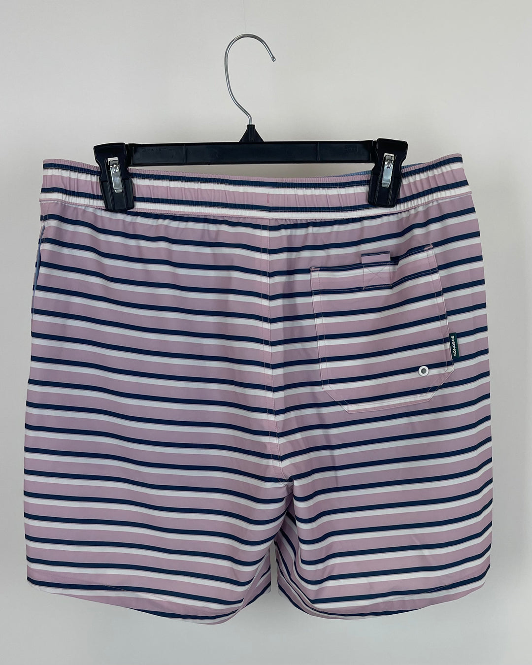 MENS Pink Swim Shorts With Navy and White Stripes - Medium