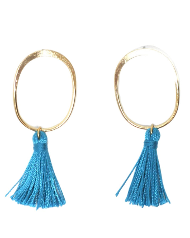 Gold Dangling Earrings with Blue Tassels