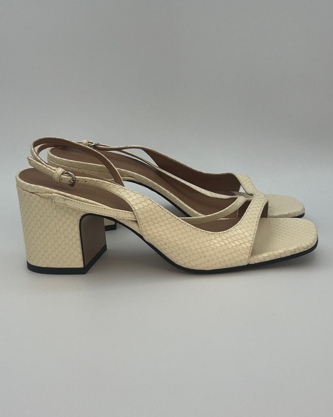 Nomasei Cream Snakeskin Heeled Sandals - Size 41.5