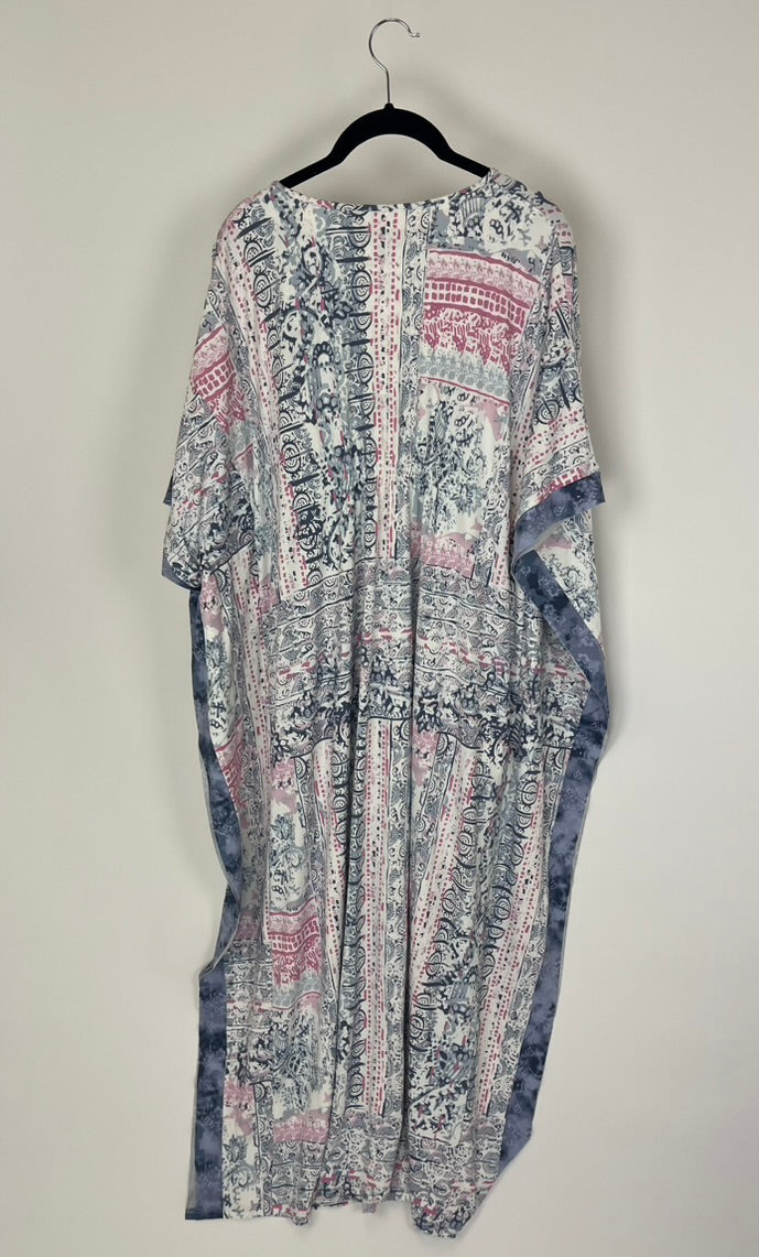 Pink and Blue Abstract Caftan Dress - Size 8/10