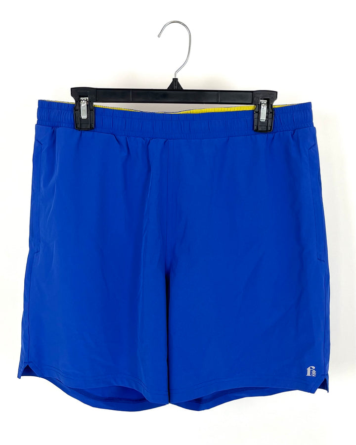 MENS Cerulean Active Shorts With Interior Yellow Waistband - Small