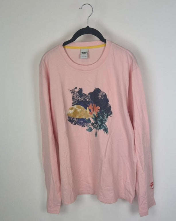 MENS Light Pink Sea Life Graphic Long Sleeve - Medium