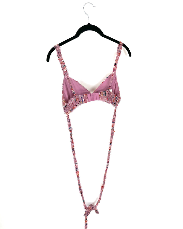 For Love & Lemons Pink Colorful Tweed Bralette Top - Small