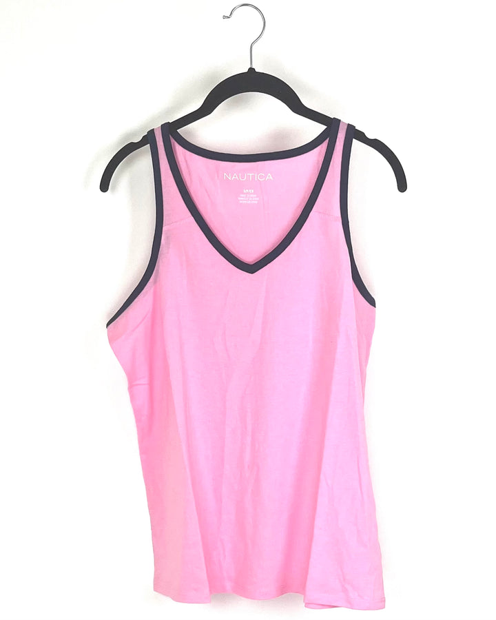 Bubblegum Pink Tank Top with Navy Trim - Small