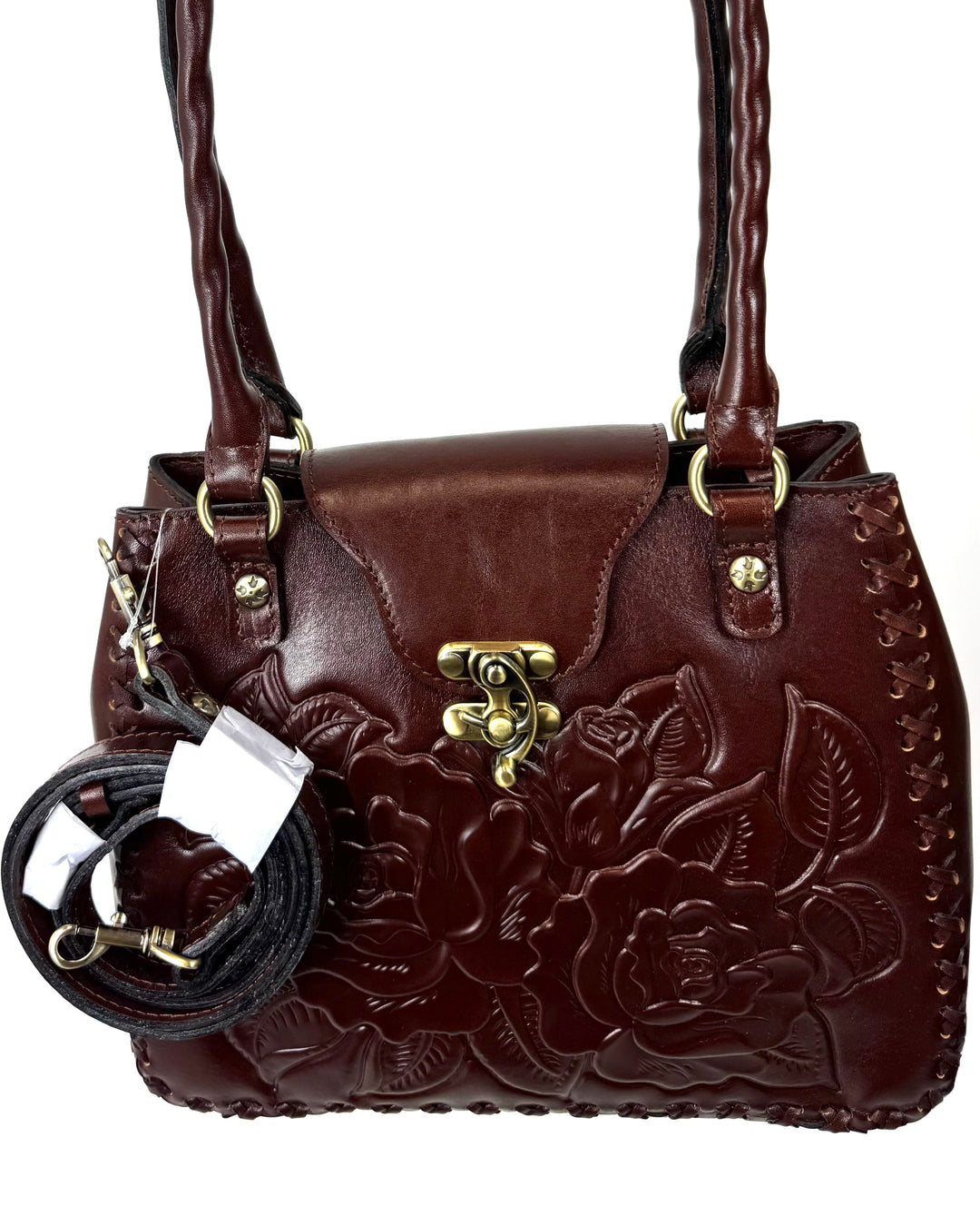 Dark Maroon Embossed Leather Shoulder Bag