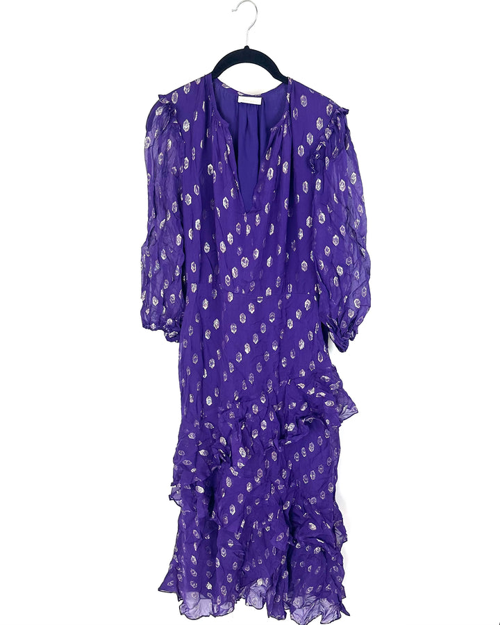 Purple and Metallic Patterned Dress - Size 4/6