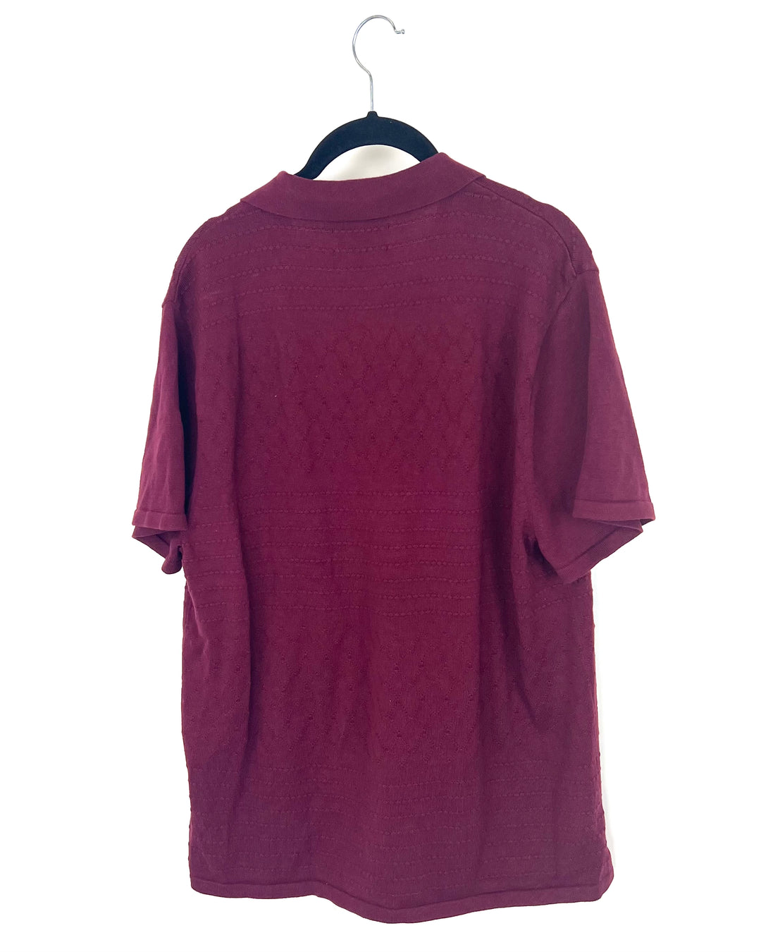 MENS Burgundy Short Sleeve Collared Sweater - Large