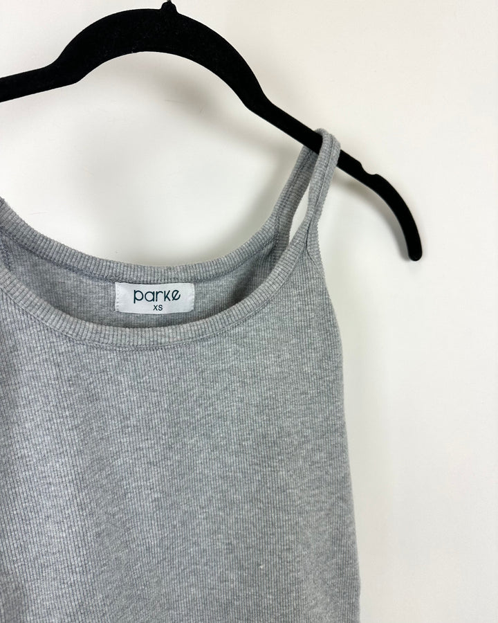 Pointelle Gray Ribbed Tank Top - Extra Small