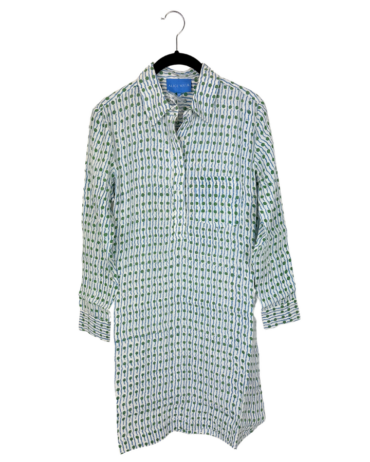 Blue, Green And White Geo Print Linen Dress - Size 0/2