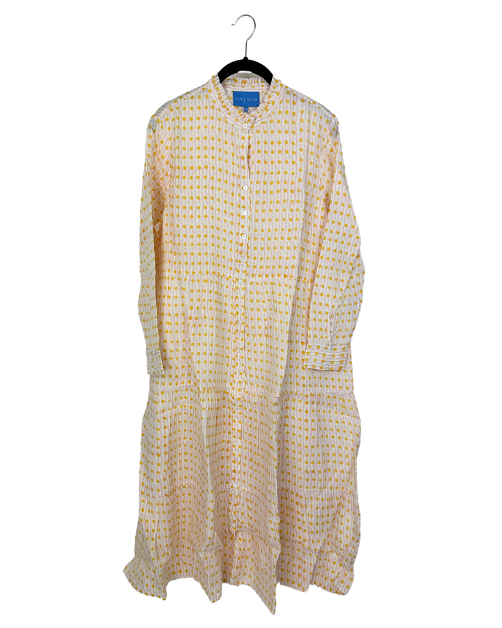 Yellow, Pink and White Geo Print Long Linen Dress - Size 8/10 and 12/14