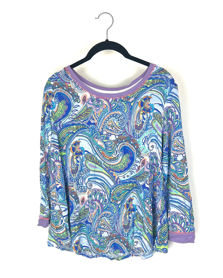 Colorful Paisley Long Sleeve Sleep Shirt - Small