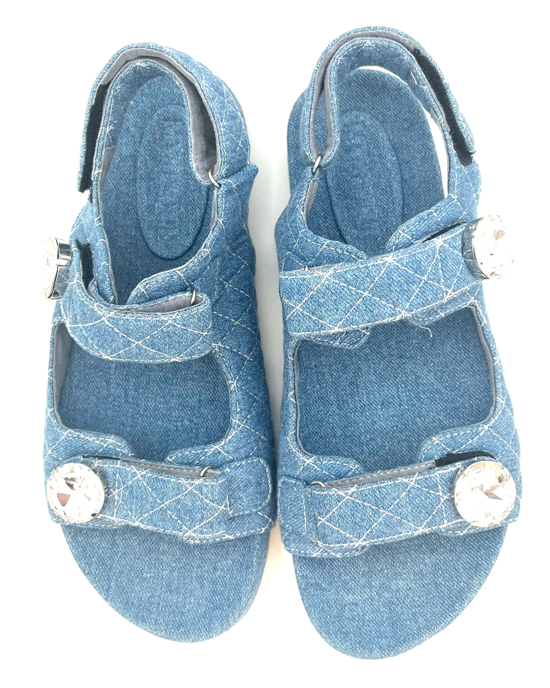 Mystique Denim-Like Jeweled Sandals - Size 10