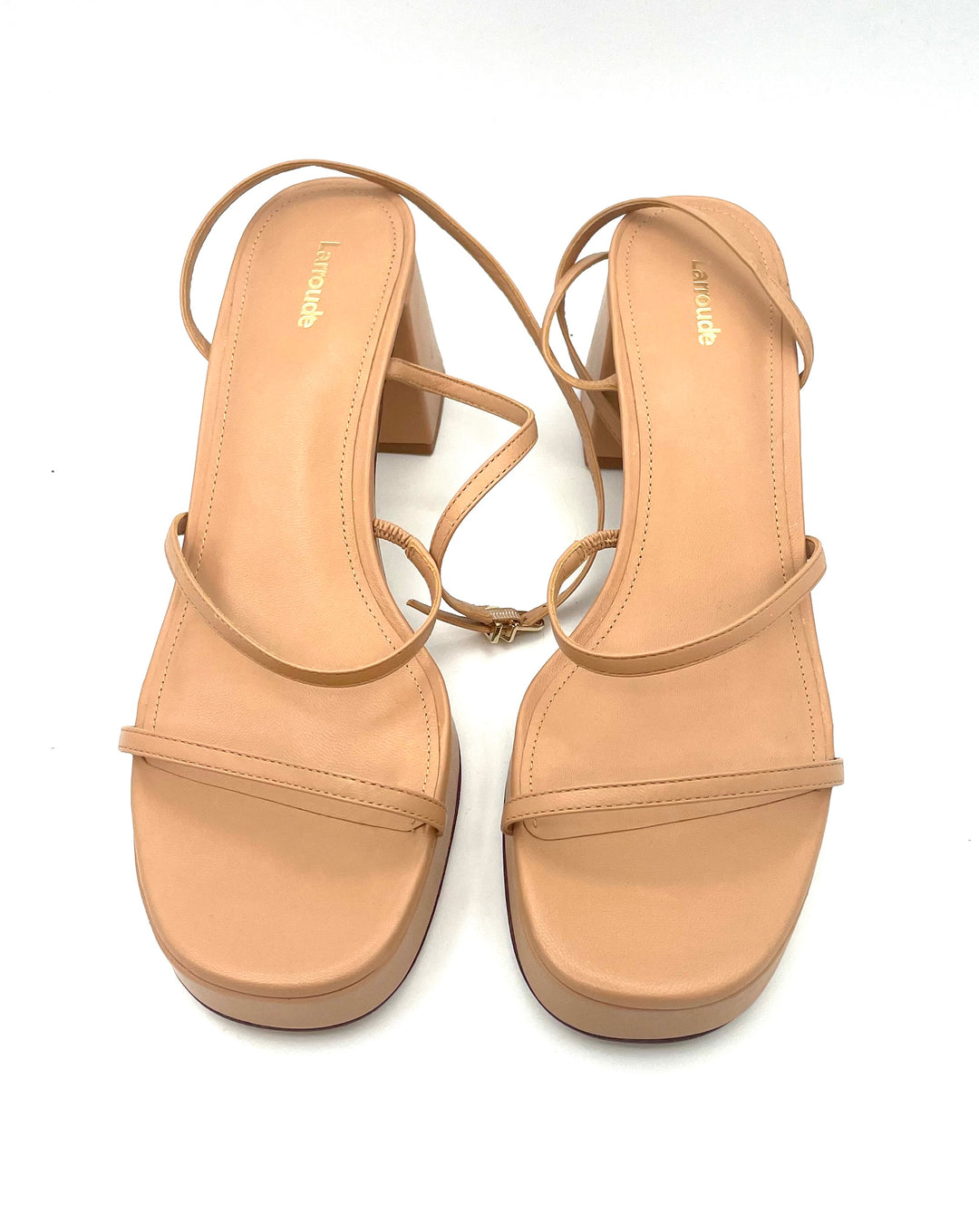 Tan Strappy Platform Block Heels - Size 12