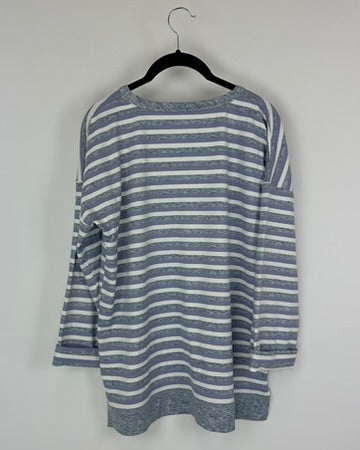 Grey White and Purple Striped Top - Small