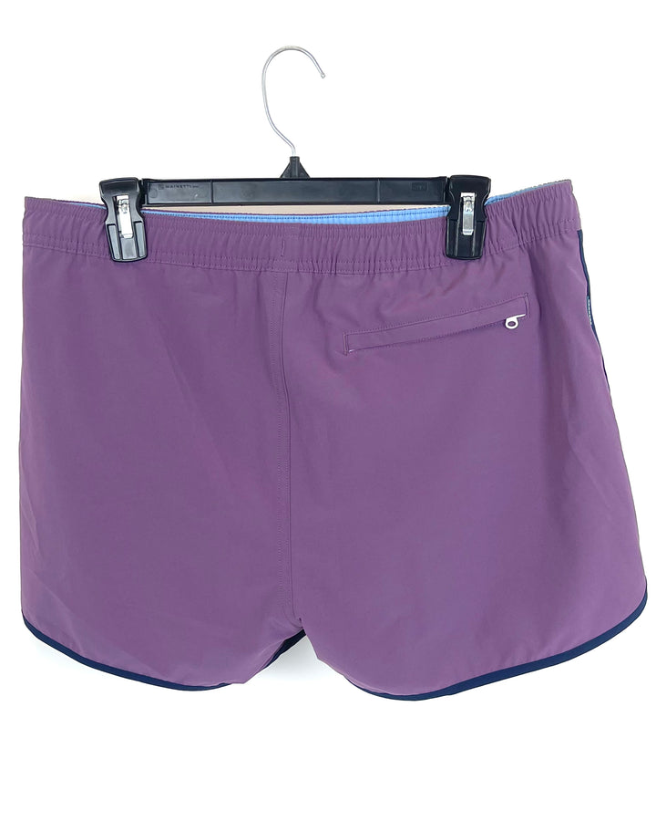 MENS Purple and Navy Trim Swim Shorts - Medium