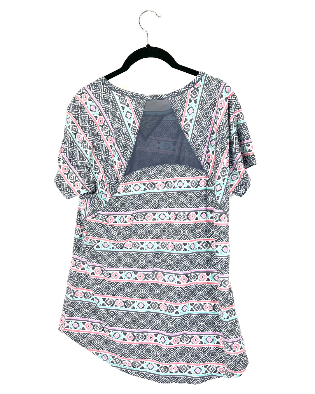 Grey and Multicolored Geometric Patterned Lounge Top - Medium