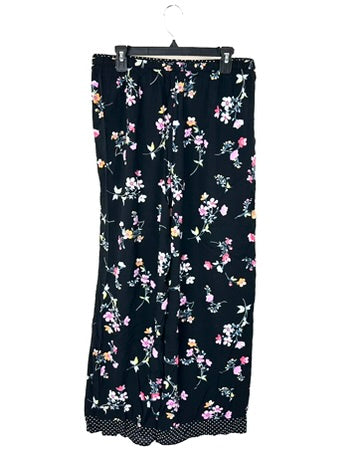 Black Pajama Pants with Floral Pattern - 1X