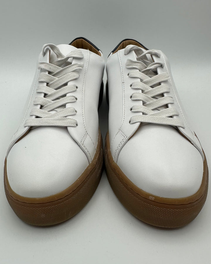 MENS White and Navy Leather Sneakers - Size 6.5