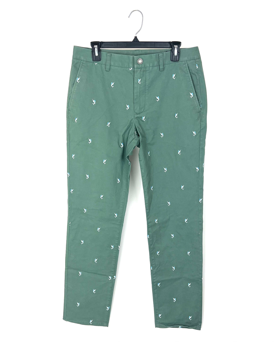 MENS Dark Sage Green Fish Embroidered Pants - 32X32