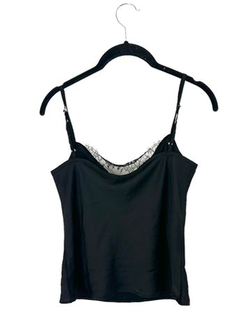 Black Tank Top With Lace Detail - Small