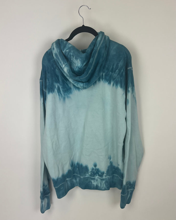 Teal and Light Blue Tie Dye Hoodie - Medium