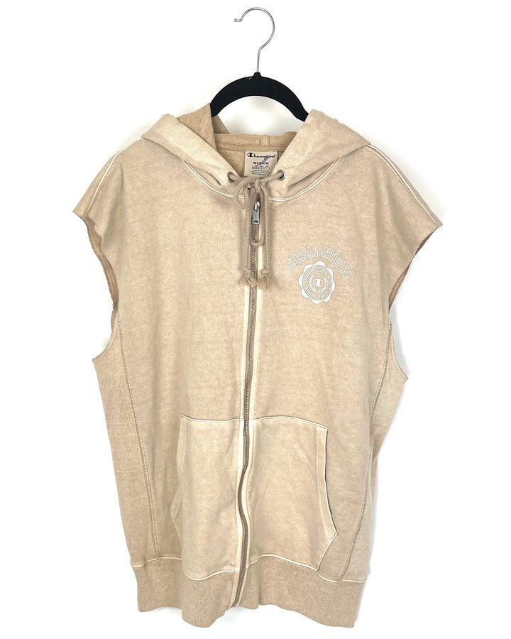 MENS Tan Sleeveless Zip-Up Hoodie - Medium