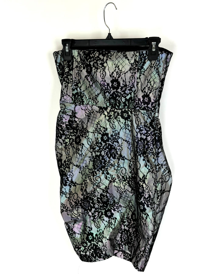 Strapless Iridescent And Floral Lace Mini Dress - Size 4/6