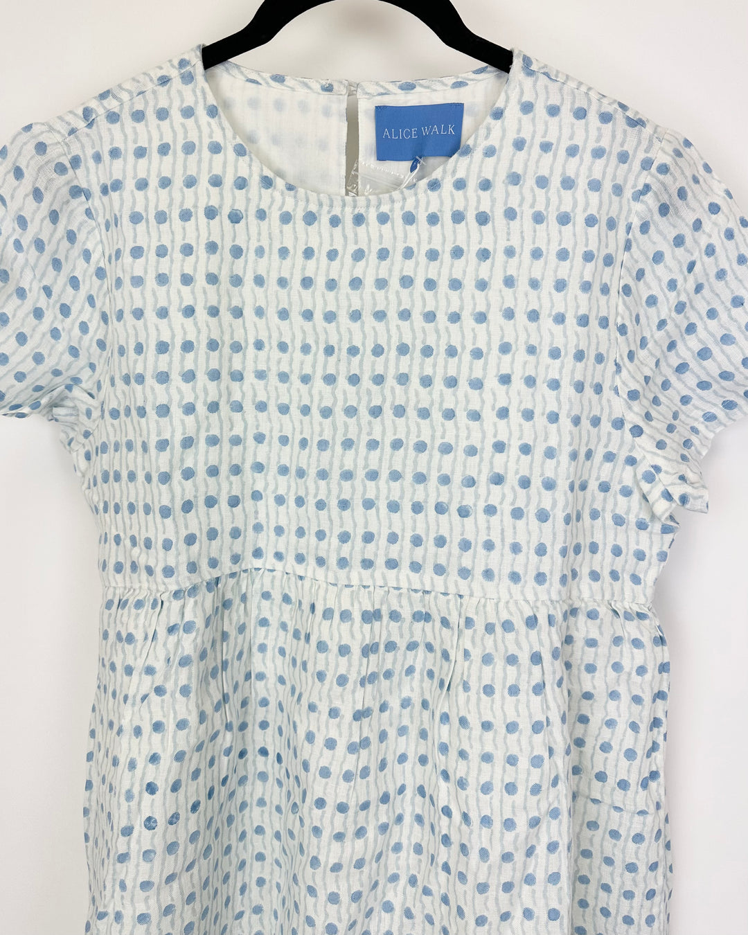 Blue And White Geo Print Linen Babydoll Dress - Size 4/6