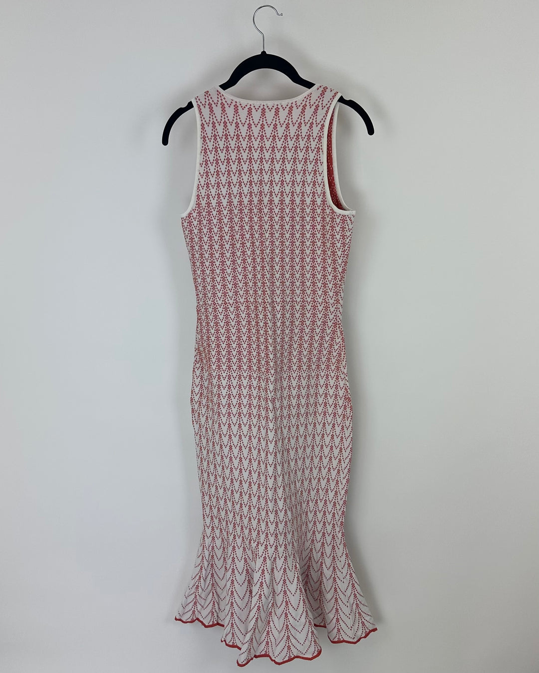 White and Burnt Orange Patterned Sleeveless Long Dress - Size 4/6