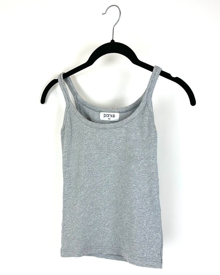 Pointelle Gray Ribbed Tank Top - Extra Small